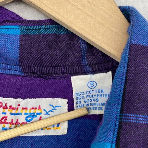 NO STRINGS ATTACHED Shirt Womens S Plaid Button Front Long Sleeve Blue Vtg 80s - Picture 9 of 12